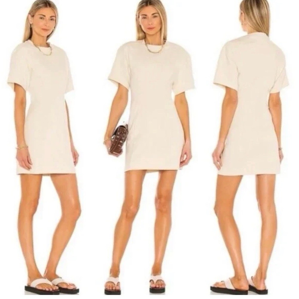 Rag & Bone Organic Cotton Mini T-Shirt Dress Cream Ivory XS NEW